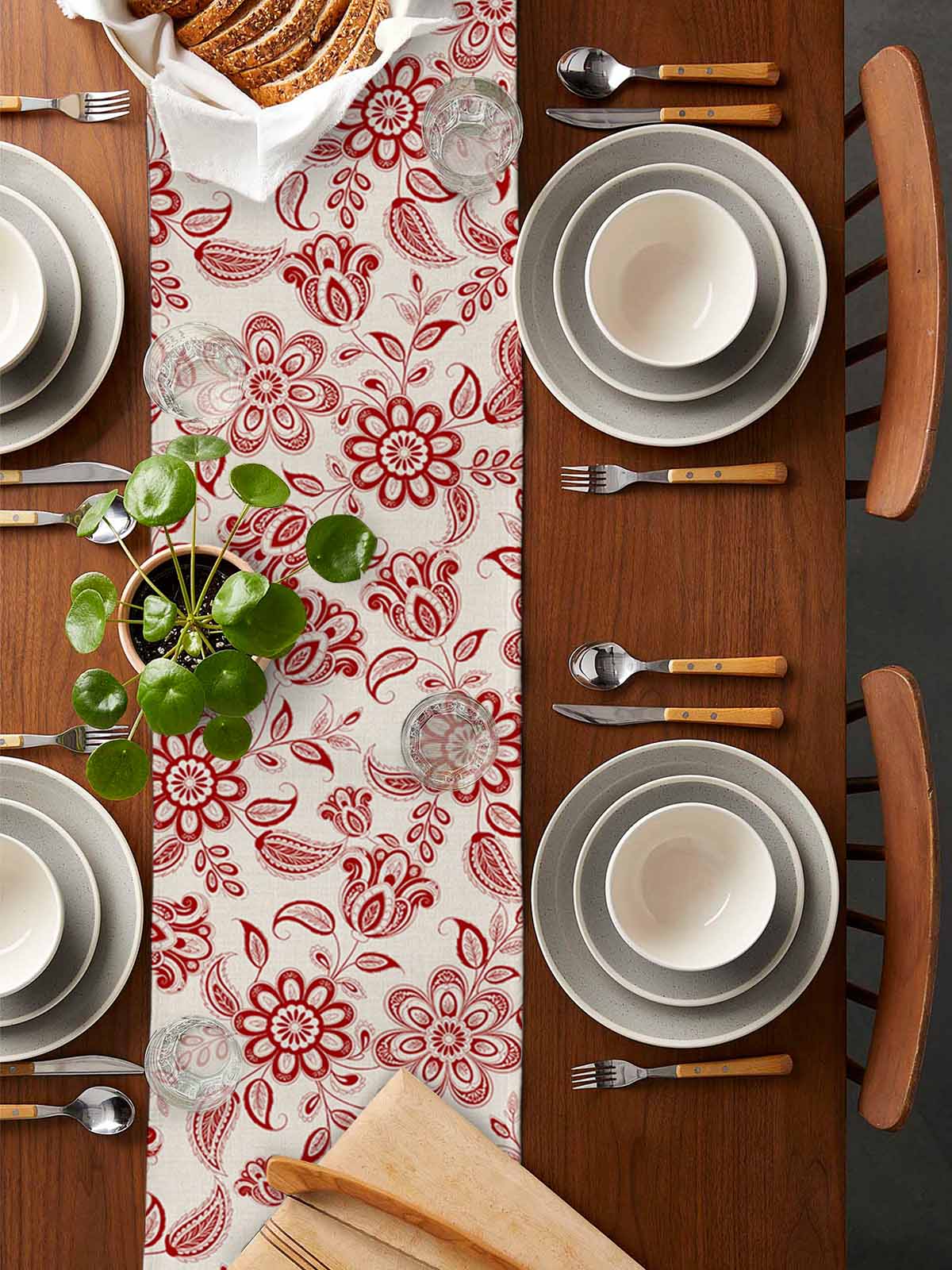 nqOlkjepod Red Flower Table Runner 70 Inches Long Farmhouse Dress Scarves, Farmhouse Pastoral Vintage Ethnic Floral Dining Tablerunner for Coffee Table/Kitchen Island/Party Décor, 13" x 70"
