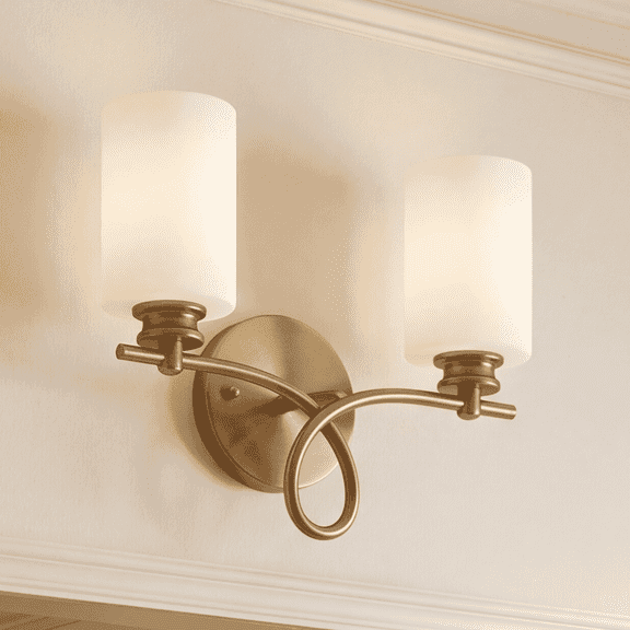 Warm Brass Two Light Bath Bar from the Woodbury Collection