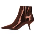 thumbnail image 2 of FSJ Women Classic Pointy Closed Toe Ankle Boots Slanted Kitten Mid Heel Side Zipper Short Booties Glossy Dressy Shoes Size 12 Brown, 2 of 4
