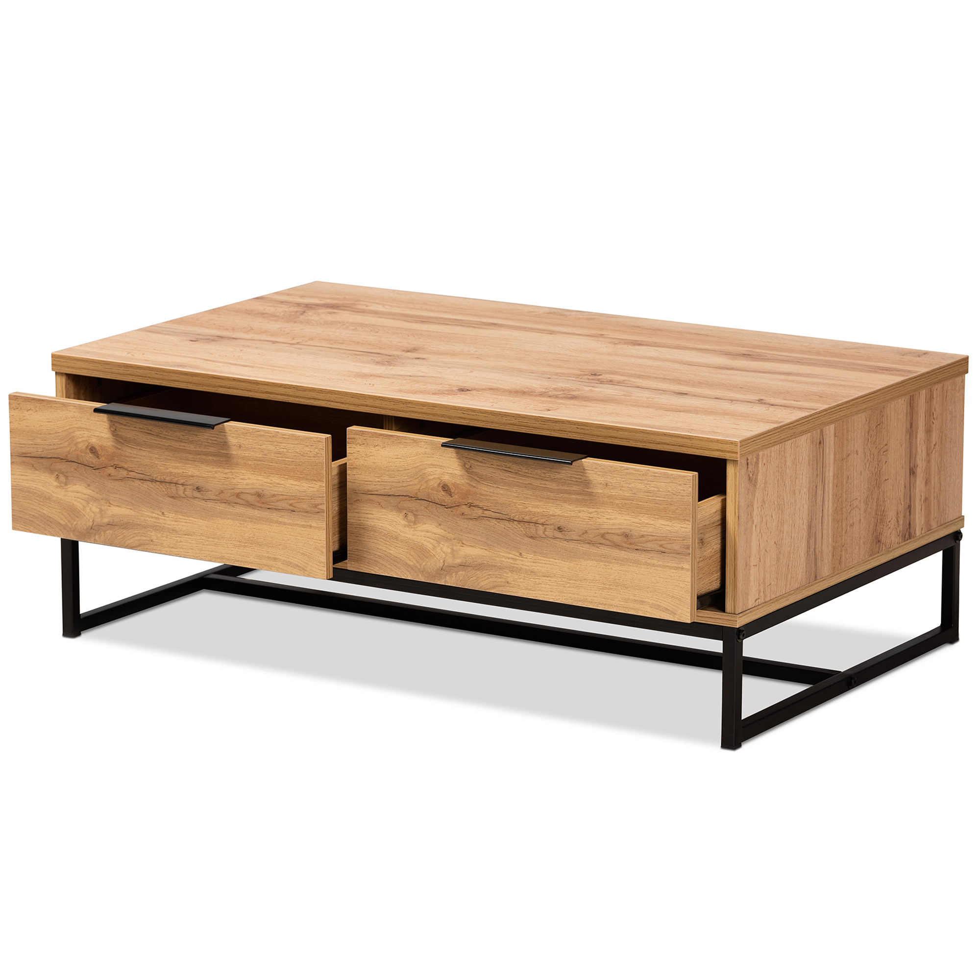 Baxton Studio Franklin Contemporary MDF Coffee Table, Oak Brown/Black