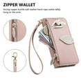 thumbnail image 5 of Leather For iPhone 14 Pro Max  Case Leaf buckle zipper wallet  3-card  Flip Wallet Leather Case With Card Holder Magnetic Closure  Phone Cases Cover,Pink,For iPhone 14 Pro Max, 5 of 7