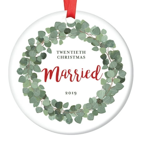 Wordings For Christmas Celebration 20th Anniversary Married Couple 2019 Ornament Christmas Keepsake Twenty Years Mr & Mrs Together Milestone Celebration Present for Husband Traditional Boho Decoration Ceramic 3” Collectible OR00982-20 ()