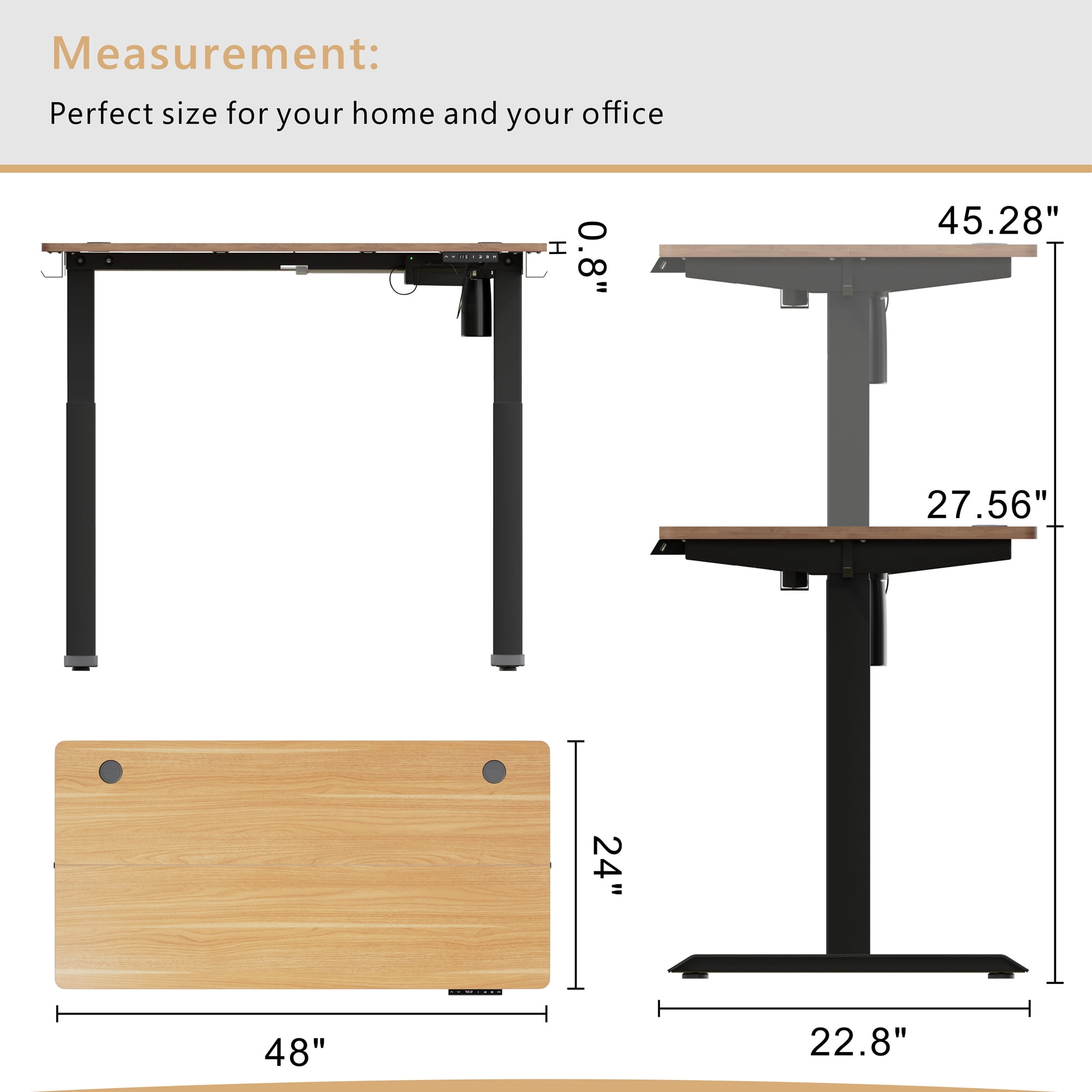 Sobaniilo 48'' x 24'' Electric Height Adjustable Standing Desk, Home Office Sit Stand Desk Stand Up Computer Workstation (Black Frame + Bamboo Top)