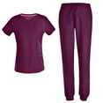 thumbnail image 1 of Stretch Women Nursing Scrubs Set - V Neck Fashion Rib Scrubs Medical Uniforms Top Pants PS1116 WINE L, 1 of 5