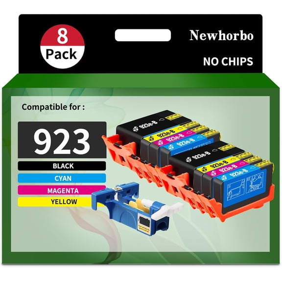 923 923e Ink Cartridge Without Chip Replacement for OfficeJet Pro 8130 8125 8122 8125 8138 8120 8139 8133 8132 Printer(8 Pack)