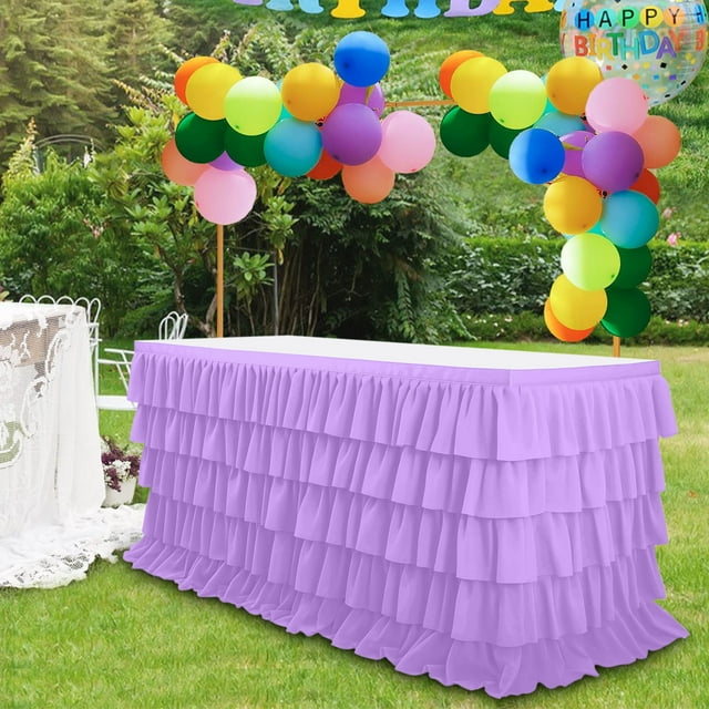 Birdeem Five-Layer Pleated Tablecloth,Elegant Party Table Cover for Various Shape Tables,6Ft Round Wedding Banquet Decor