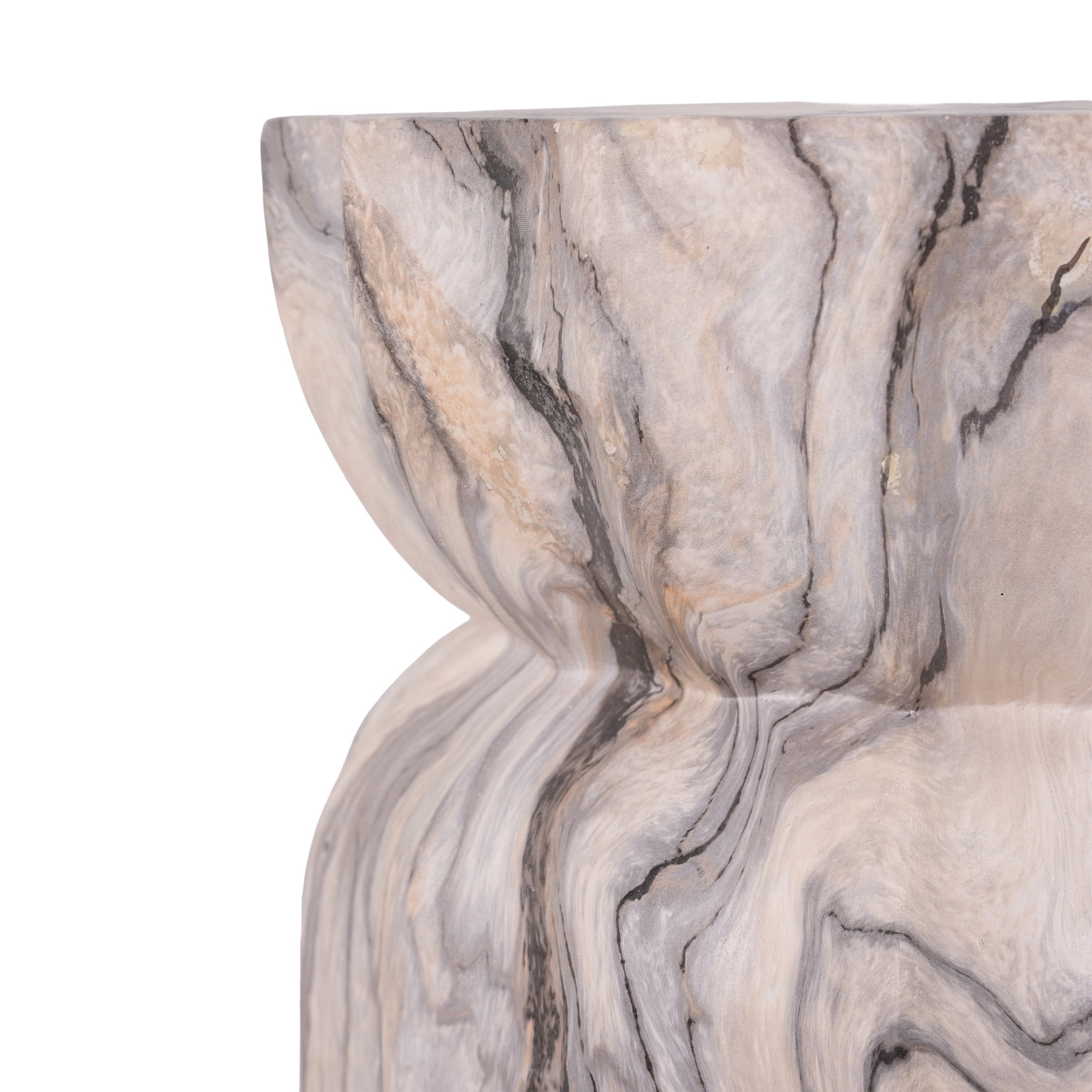 Christopher Knight Home 18.9" Lightweight Concrete Fluted Hourglass Accent Side Table, Natural Ink Marble
