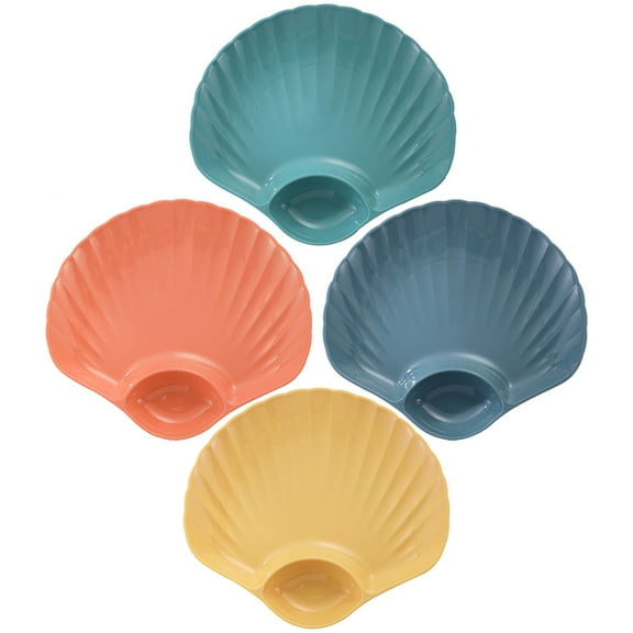 WHAMVOX Assorted Color Shell Shape Plastic Sushi Dip Dish Set for Home Use 4Pcs and Easy to Clean