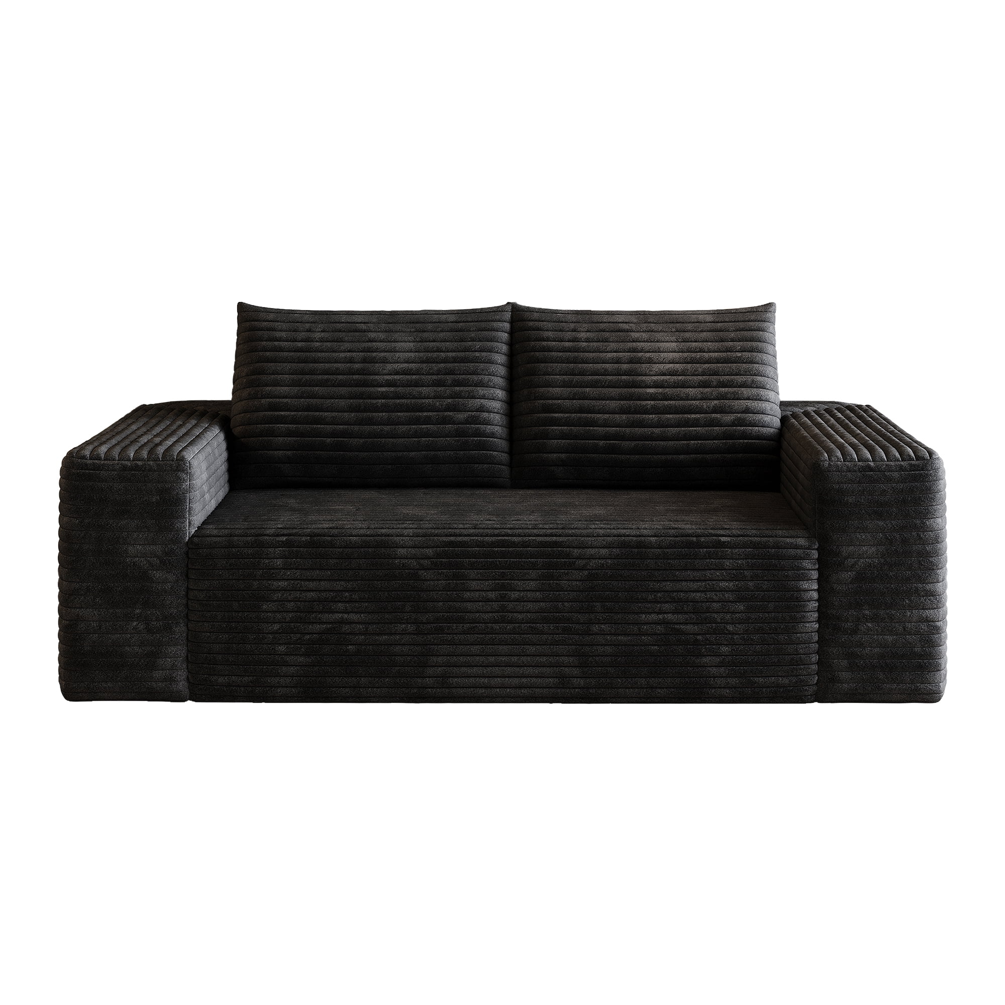 Aukfa 63" 2-Seater Corduroy Sofa, Deep Seat Loveseat Couch with High-Density Foam, No Assembly Comfy Boneless Sofa for Living Room & Apartment, Black