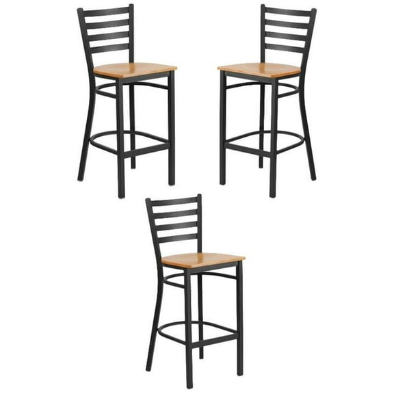 Home Square Metal Restaurant Bar Stool in Black & Natural - Set of 3