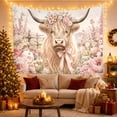 thumbnail image 3 of Highland Cow Centered in a Pastoral Flower Field, Serene Illustration for Animal Lovers, Farmhouse Wall Art, Housewarming Gift, Tapestry Wall Hanging for Bedroom and Studio, 3 of 7