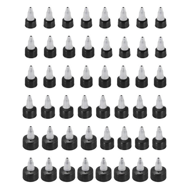 48 Pcs Tapas de Botella de Rosca, 4 Tamaños de Botellas de Plástico para Dispensar Pegamento (Transparente/Negro)