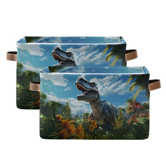 Ryvnso Dinosaur in Forest Storage Basket Large Bin Foldable Boxes Toys Organizer 14.2x10.2x8.3in 2 PCs