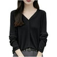 thumbnail image 3 of yoeyez Light Weight Cardigan Women Button Up Cropped Cardigan Sweaters Long Sleeve V Neck Knitted Slim Fitted Cardigans Black,XXL, 3 of 4