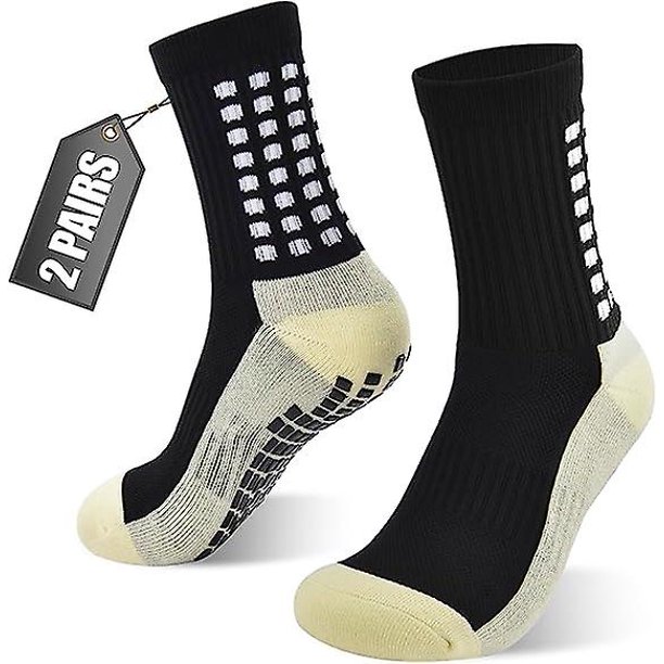 2 pares de calcetines de fútbol antideslizantes unisex de color negro, calcetines deportivos antiampollas, calcetines deportivos transpirables para baloncesto, hockey, senderismo y trekking para hombr