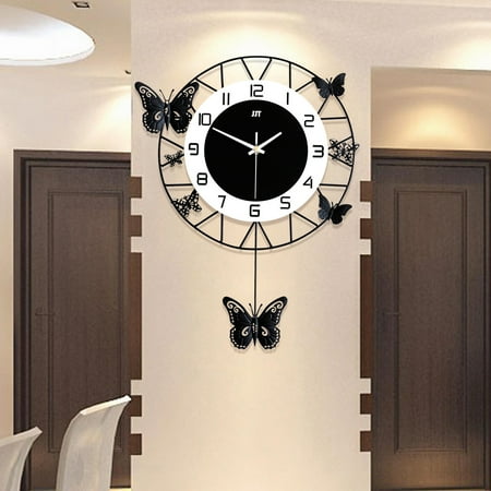 20 Inch Large Round Wall Clock Butterfly Decor Silent Pendulum Battery ,Wall Clock Art Decor for Living Room Bedroom Dining Room