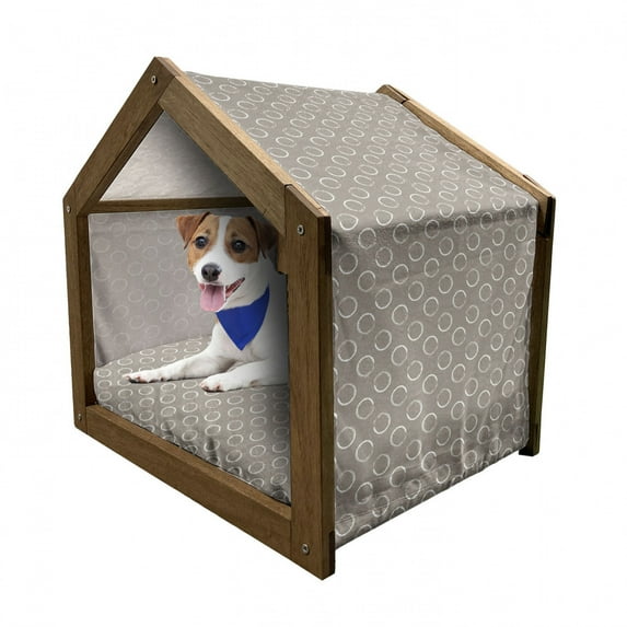Taupe Pet House, Simple Pattern Ring Shapes Grungy Display with Brushstrokes Vintage Style, Outdoor & Indoor Portable Dog Kennel with Pillow and Cover, 5 Sizes, Taupe White, by Ambesonne
