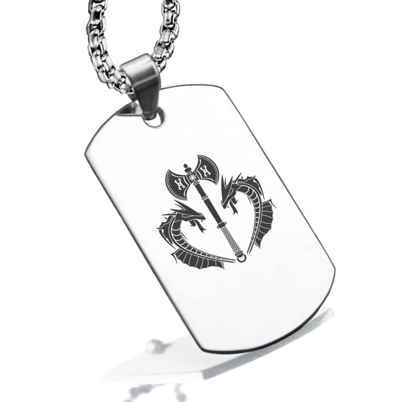 Stainless Steel Viking Battle Axe Dog Tag Pendant Necklace