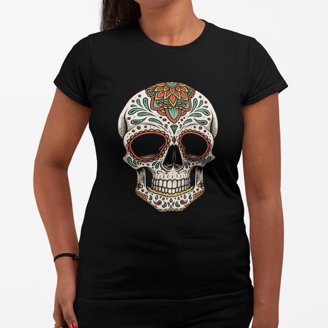 Playera Calavera Azucar Colores Dama Once Playera manga corta