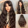 thumbnail image 1 of Pelucas largas rubias de raíces oscuras con flequillo, onda corporal Natural, pelucas suaves para mujeres, uso diario en fiestas, cabello falso sintético resistente al calor, 1 of 4