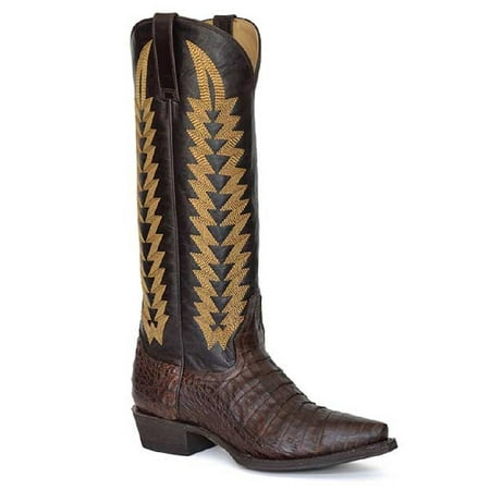 

Stetson Women s Exotic Caiman Western Boot Snip Toe Brown 6 M US