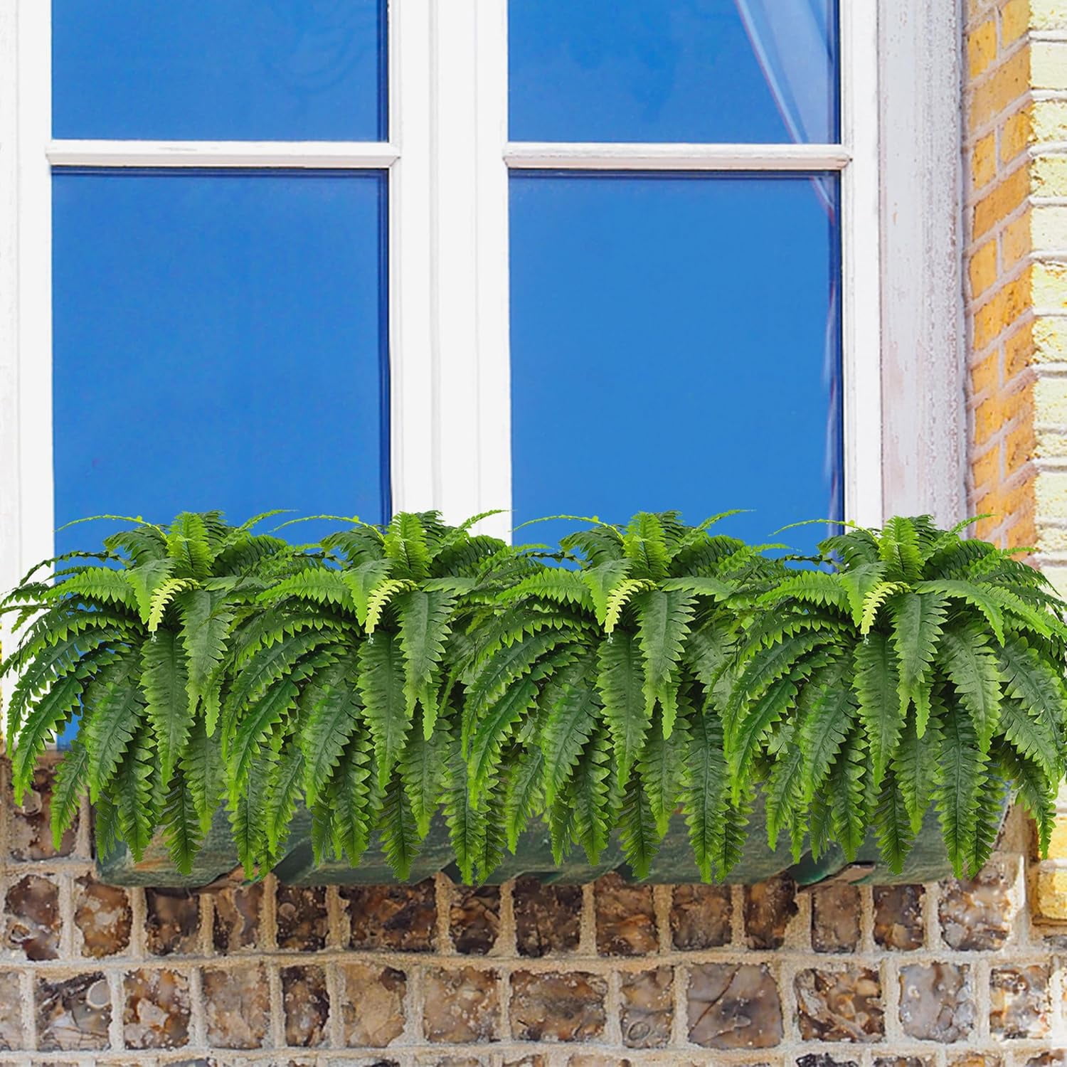 Fake Ferns - Set of 2 Artificial Fern,24 Leaves for Each Bouquet - Indoor/Outdoor Faux Boston Fake Fern Bush Plant for Home, Office, Garden Decoration