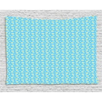 Yellow and Blue Tapestry, Cartoon Chamomiles Blooms and Dots Fresh Spring for Kids and Babies, Wall Hanging for Bedroom Living Room Dorm Decor, 80W X 60L Inches, Blue Yellow White, by Ambesonne