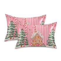 Yayeee Pillowcase King Size Set of 2 Satin Wrinkle Resistant Pillow Case, Brown Gingerbread House