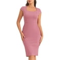 thumbnail image 1 of Vestido ajustado de lápiz para mujer Inspire Chic, con mangas cortas, formal, de longitud hasta la rodilla, talla 2XL, color rosa, 1 of 6