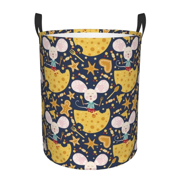 Balery Mouse Cheese Cesta de ropa redonda con asas, impermeable, independiente, para ropa, juguetes, dormitorio y familia-Small