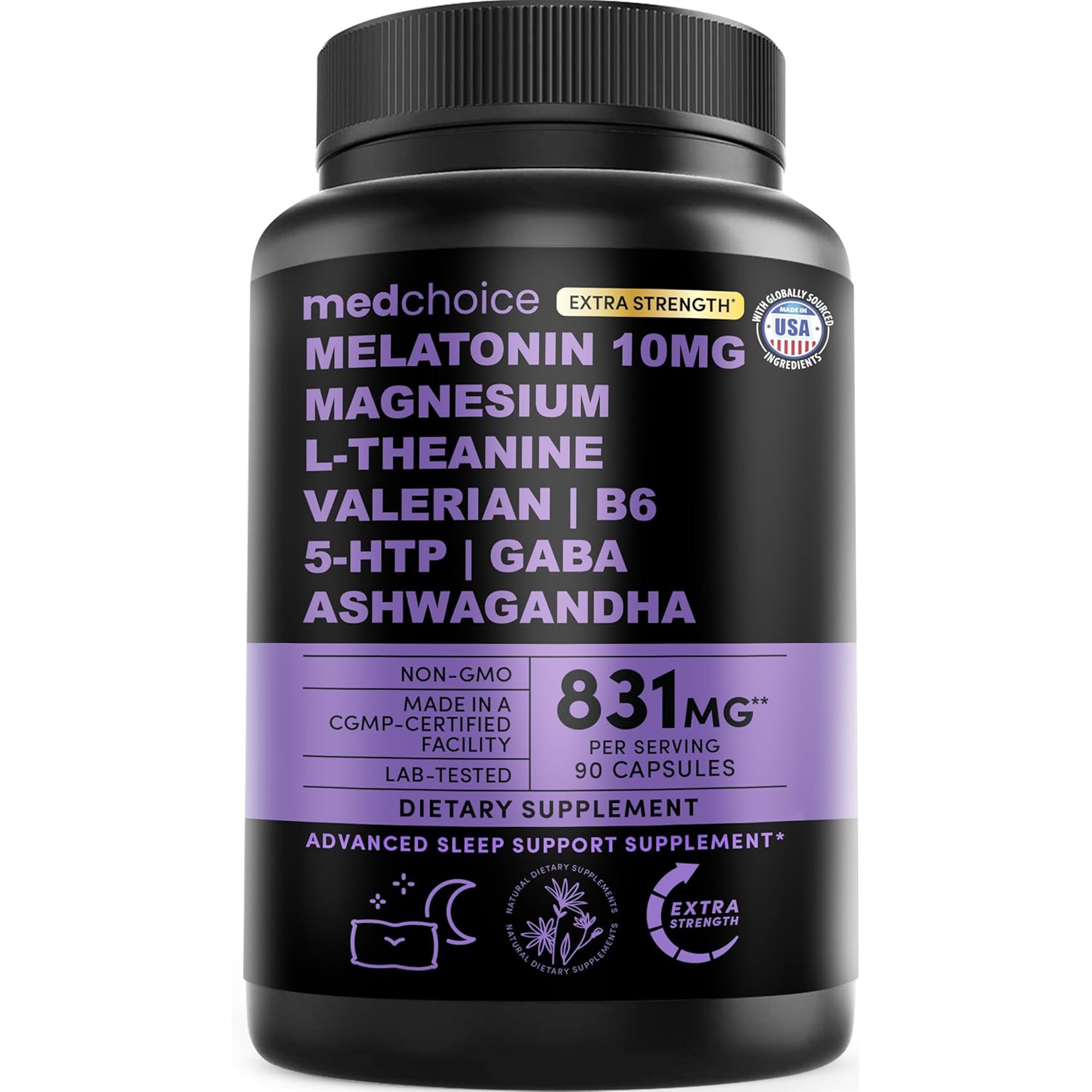 MedChoice 12-in-1 Melatonin 5mg Sleep Aid with Magnesium Glycinate 500mg, 90 Capsules, 1 Pack
