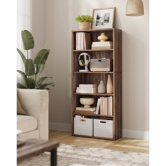23.6 - inch wide 5 - tier open bookshelf. Features adjustable storage shelves and is a floor - standing unit.