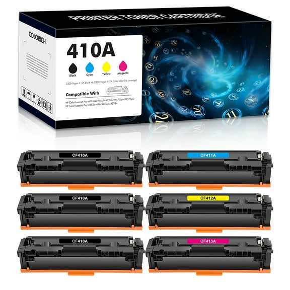410A Toner Cartridges Compatible for HP 410A CF410A Color Laserjet Pro MFP M477fnw M477fdw M477fdn M452dn M452nw M477 M452 M377 410X CF410X Printer Ink, Pack-6