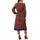 thumbnail image 3 of Vestido midi de verano con cuello en V, mangas largas, cintura elástica y corte A de flores chic para mujer, XS, marrón, 3 of 5