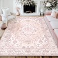 thumbnail image 2 of SUSIELADY 6'x9' Area Rug, Washable, Non-Slip, Vintage Floral Distress Print Medallion Carpet for Living Room, Bedroom, Dining Room – Pink Greypink Cute, 2 of 9