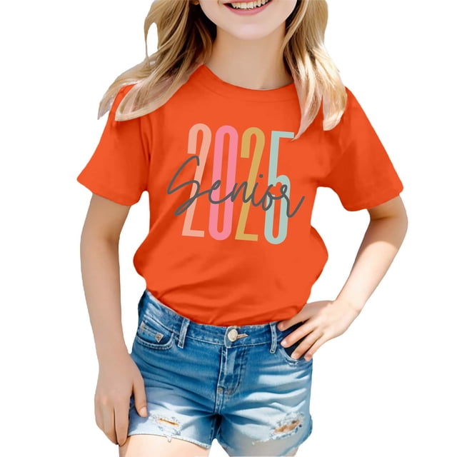 T-Shirts pour Petites Filles Mode Décontractée Imprimé Col Rond Manches Courtes Ample Vêtements pour Enfants Taille 5-6T