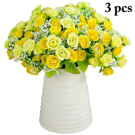 Yellow Decor For Living Room 3 Bunches Artificial Rose Elegant Simulated Flowers Fake Roses for Living Room Dining Room Garden Party Decor, Yellow ()