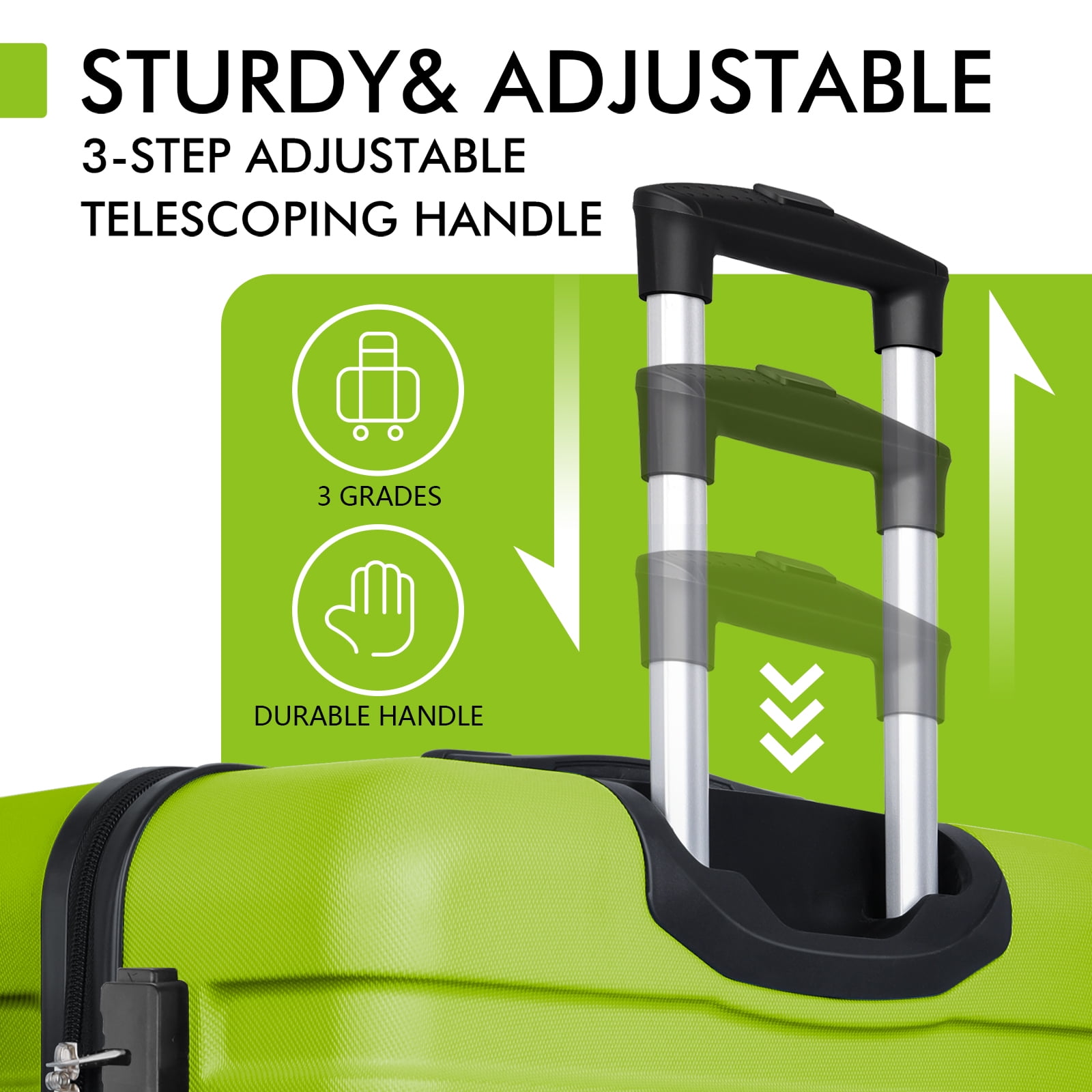 Luggage PC ABS Lightweight Suitcase with Wheels TSA Lock Hardshell Checked-Large Luggage 28 inch AppleGreen