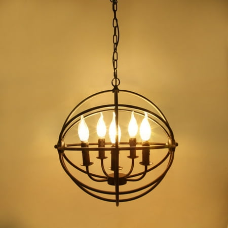 

5-Light Globe Sphere Orb Cage Flush-Mount Chandelier Black Pendant Light Farmhouse Chandelier Candle Globe Ceiling Light Fixture