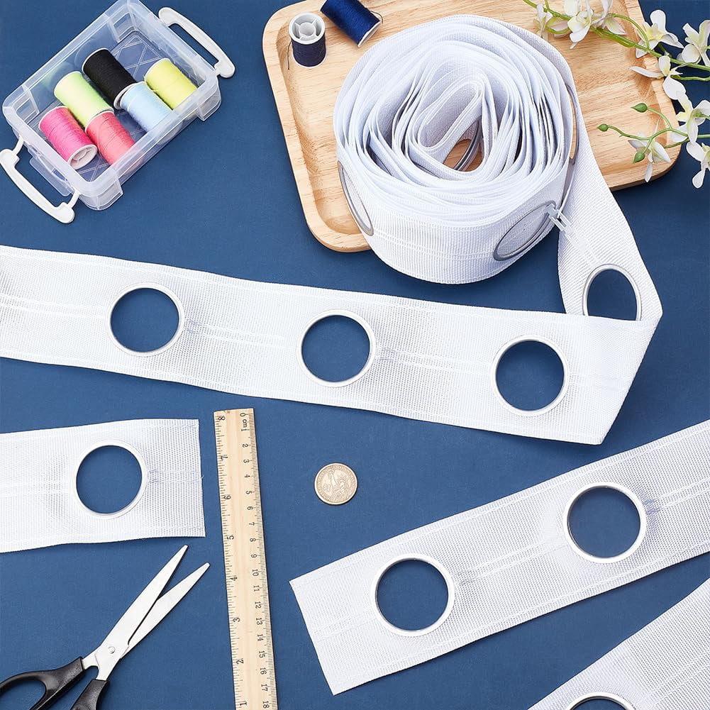 21.9 Yards Drapery Curtain Heading Grommet Tape 2.95 Inch Wide White Cloth Tape with Grommets DIY Curtain Heading Tape Hole: 1.7 Inch for DIY