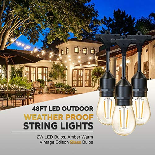24 ft Patio Lights UL Listed Hanging Vintage Edison Bulbs Fairy Lights for Outdoor Garden Patio Backyard Xmas Holiday Party Decor 12 LED Warm White MoKo Outdoor Waterproof String Lights 