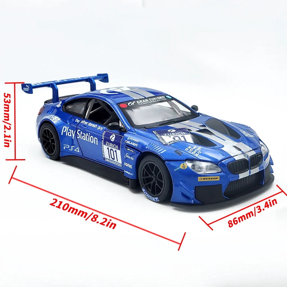 1: A 24 scale BMW M6 GT3 alloy die-casting car model with door opening, headlights, and audio functions. Boys' toy cars, children's birthday gifts.