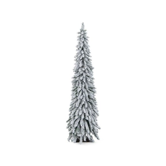 Yunken 4/5/6 Feet Pre-Lit Artificial Snow-Flocked Slim Pencil Christmas Tree for Space-Saving Holiday Home Decoration