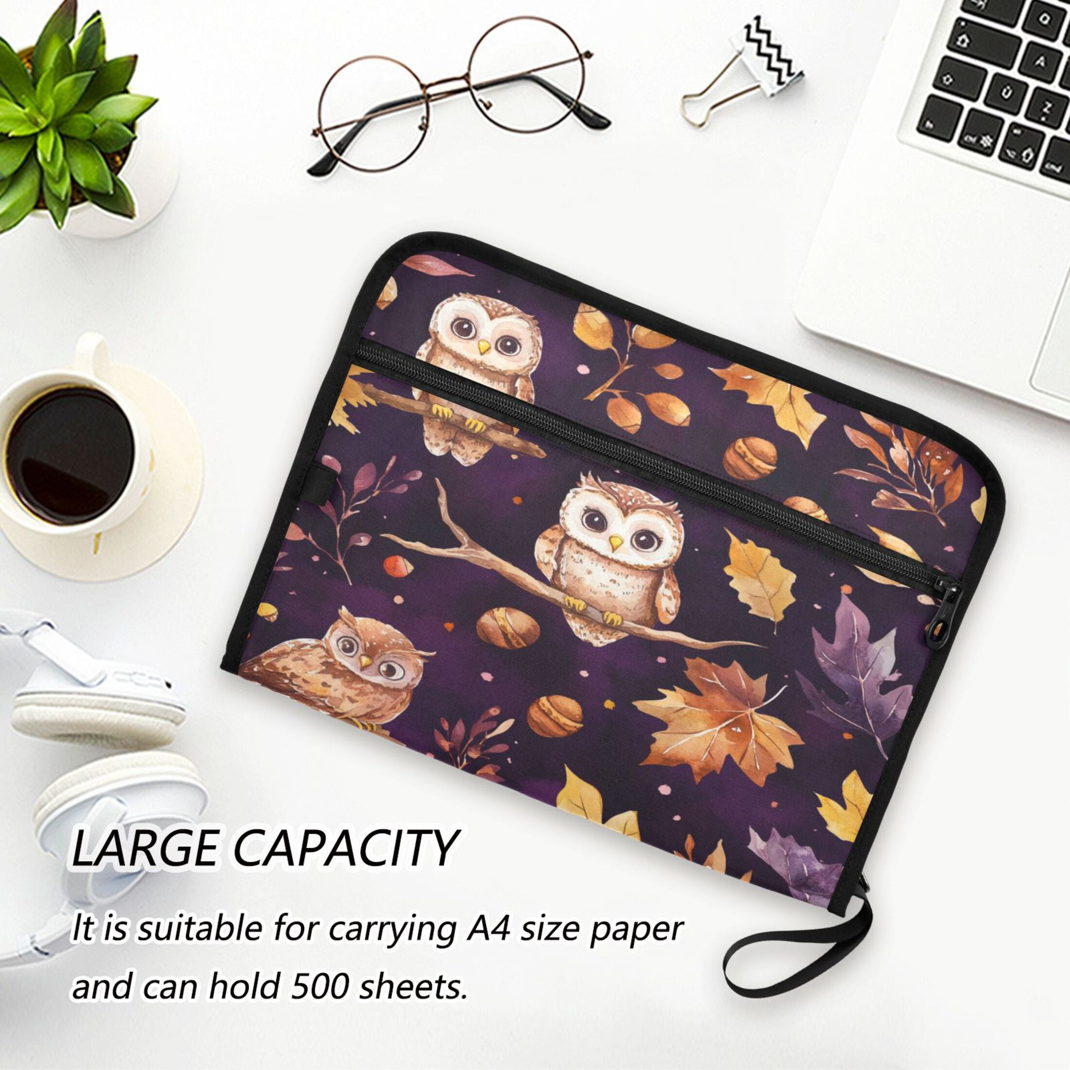 WOBOGO Adorable Baby Owls and Acorns Pattern Expanding File Folder Letter Size Accordion Filing Organizer 13 Pocket Separate Organ Pocket