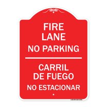 SignMission A-DES-RW-1824-23981 18 x 24 in. Designer Series Sign - Fire Lane No Parking Carril De Fuege No Esta Conar, Red & White