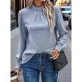 thumbnail image 4 of Womens Eyelet Mock Neck Long Sleeve Shirts Top Dressy Casual Trendy Business Stretch Hollow Out Tee Light Blue M, 4 of 7