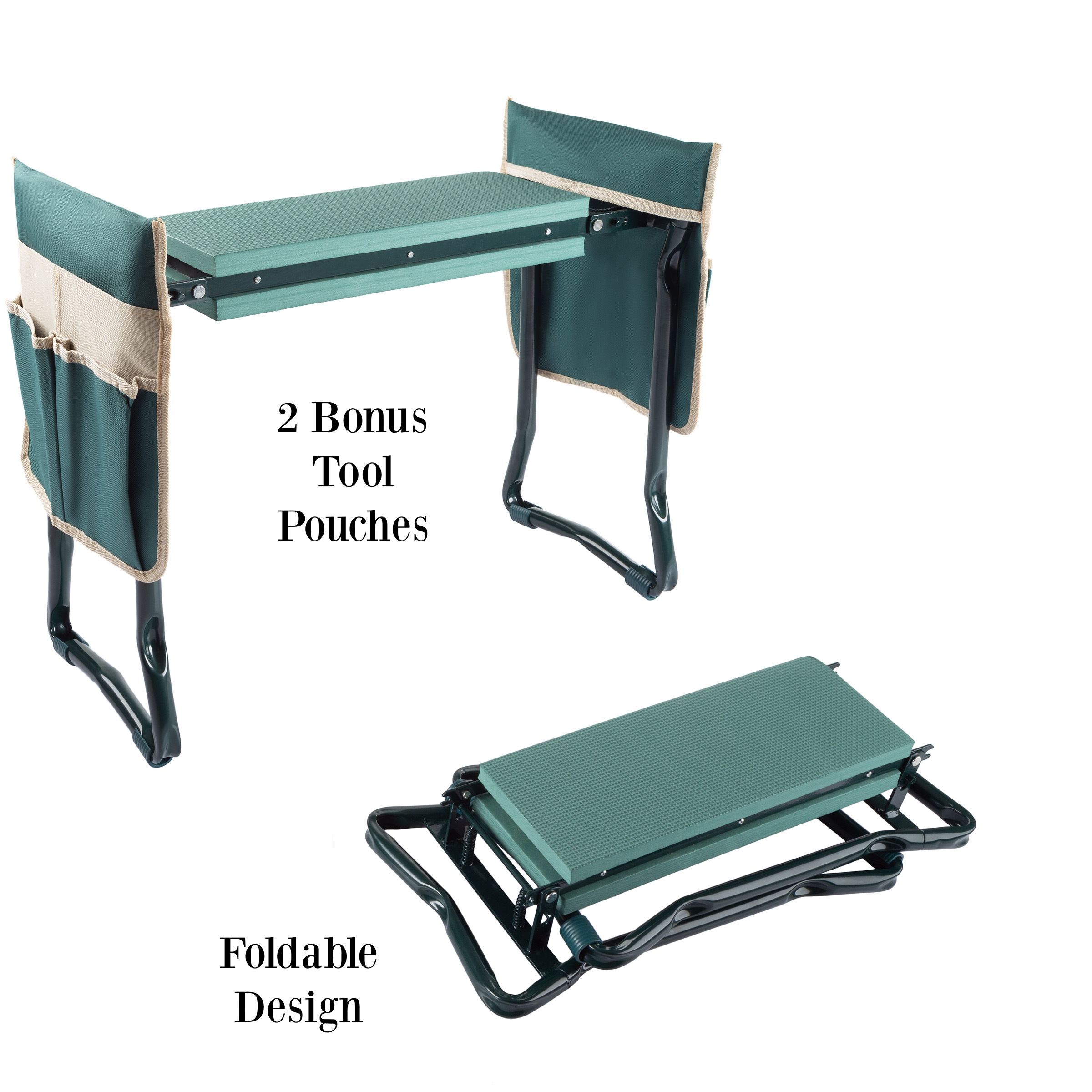 Pure Garden Kneeler Bench - Foldable Stool with 2 Tool Pouches (Green) - image 3 of 7