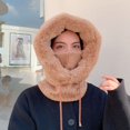 thumbnail image 2 of Sudadera con capucha de moda de invierno para mujer, gorro cálido de viaje, protección para las orejas, cuello de felpa integrado, gorro Baotou a prueba de frío y viento, 2 of 6