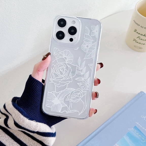 Allytech Clear Case for iPhone 12 Pro Max, Slim Fit Lightweight Soft TPU Cover with Stylish Flower Pattern, Shockproof Non-Yellowing Protective Phone Case for Women Girls, Flower-D