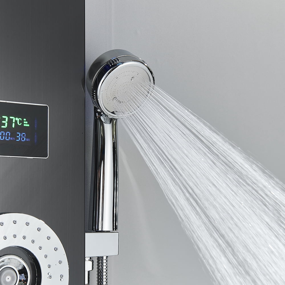 Black LED Shower Panel Tower Rain Shower System Massage Body Jets Faucet Mixer